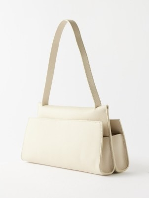 ELLEME Papillon leather shoulder bag in cream – chic baguette shaped handbag – luxe handbags – double compartment handbag p - flipped