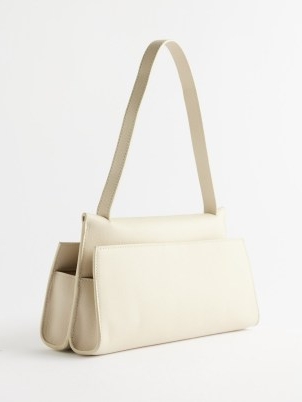 ELLEME Papillon leather shoulder bag in cream – chic baguette shaped handbag – luxe handbags – double compartment handbag p