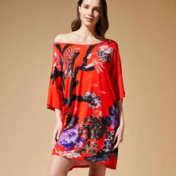 VILEBREQUIN X PATRIZIA GUCCI MAXI VISCOSE DRESS in SPRING FLOWER POPPY RED – floral print beach cover ups – beachwear T-shirt dresses – poolside clothing p - flipped