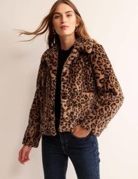 Boden York Faux-Fur Coat in Leopard / glamorous short length winter coats / women’s plush animal print jackets