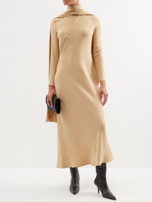 THE ROW Beige Pascal scarf-neck silk gown ~ chic occasionwear ~ silky understated occasion dresses - flipped