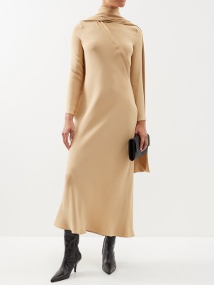 THE ROW Beige Pascal scarf-neck silk gown ~ chic occasionwear ~ silky understated occasion dresses