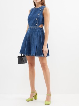 SELF-PORTRAIT Cutout denim mini dress in blue ~ sleeveless cut out dresses - flipped