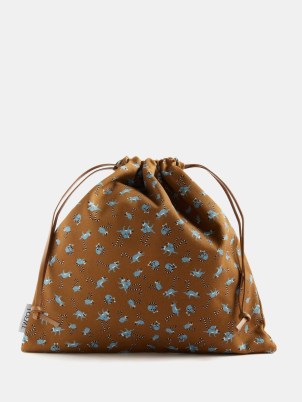 LOEWE Brown Lemur-jacquard cotton drawstring tote bag ~ animal print drawcord canvas bags - flipped