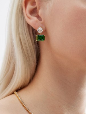 ROXANNE ASSOULIN Emerald City Float crystal earrings ~ chic evening drops ~ green and clear crystals ~ cocktail jewellery - flipped