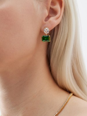 ROXANNE ASSOULIN Emerald City Float crystal earrings ~ chic evening drops ~ green and clear crystals ~ cocktail jewellery