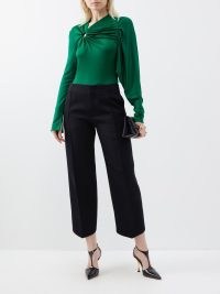 VICTORIA BECKHAM Green gathered jersey long-sleeved top ~ chic asymmetric tops