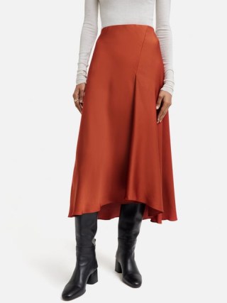 JIGSAW Satin Bias Asymmetric Skirt Orange ~ silky asymmetrical skirts - flipped