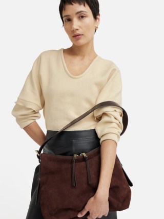 JIGSAW Large Trafalgar Shoulder Bag Burgundy ~ soft slouchy suede bags ~ luxe boho handbag - flipped