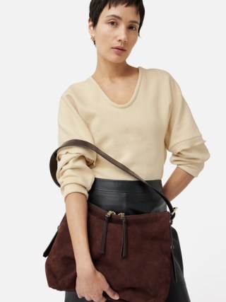 JIGSAW Large Trafalgar Shoulder Bag Burgundy ~ soft slouchy suede bags ~ luxe boho handbag
