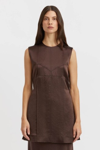 CAMILLA AND MARC Myah Sleeveless Satin Tunic Top in Chocolate Brown ~ silky textured longline tops ~ luxury fashion - flipped