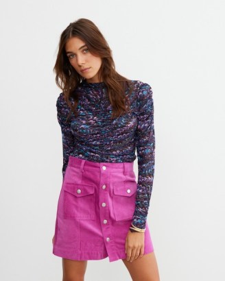 Oliver Bonas Pink Corduroy Mini Skirt – vintage style fashion – retro inspired clothing – women’s cotton cord skirts - flipped