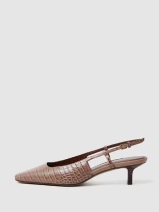 REISS JADE LEATHER SLINGBACK HEELS TAUPE ~ luxe crocodile embossed slingbacks ~ chic croc print shoes - flipped