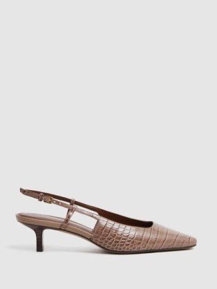 REISS JADE LEATHER SLINGBACK HEELS TAUPE ~ luxe crocodile embossed slingbacks ~ chic croc print shoes