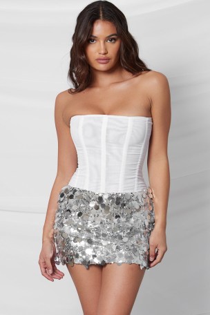 LEAU SERINA SEQUIN MINI SKIRT in SILVER ~ sequinned evening skirts ~ womens party fashion - flipped