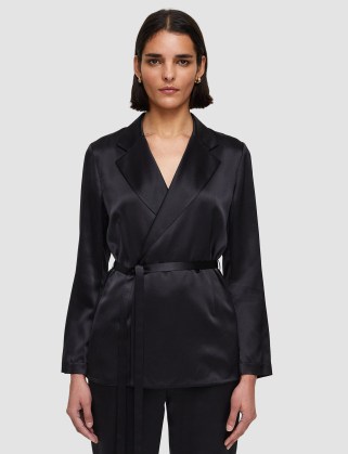 JOSEPH Silk Satin Joubert Jacket in Black ~ women’s luxe silky evening jackets - flipped