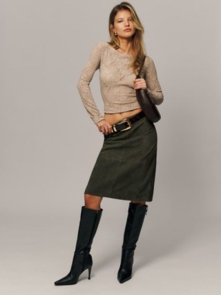 Reformation Veda Barrow Leather Low Rise Skirt in Mesa ~ luxe column skirts ~ women’s luxury fashion - flipped