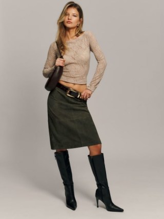 Reformation Veda Barrow Leather Low Rise Skirt in Mesa ~ luxe column skirts ~ women’s luxury fashion