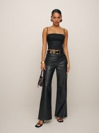 Reformation – Veda Kennedy Wide Leg Leather Pant in Black ~ women’s luxe trousers ~ luxury fashion