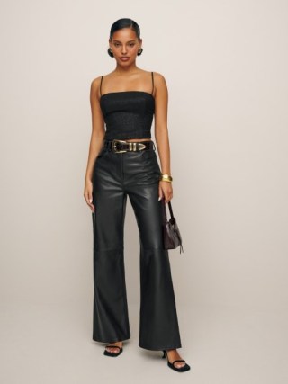 Reformation – Veda Kennedy Wide Leg Leather Pant in Black ~ women’s luxe trousers ~ luxury fashion - flipped