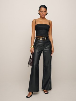 Reformation – Veda Kennedy Wide Leg Leather Pant in Black ~ women’s luxe trousers ~ luxury fashion