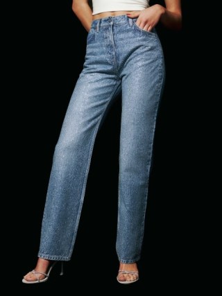 Reformation Abby High Rise Straight Jeans in Colorado Sparkle ~ women’s embellished denim clothes - flipped
