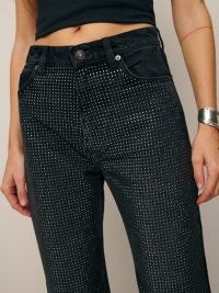 Reformation Abby High Rise Straight Jeans Vana Sparkle | women’s front embellished denim trousers