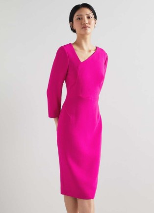 L.K. BENNETT Alexis Pink Wool Crepe Shift Dress ~ vibrant asymmetric neckline pencil dresses - flipped