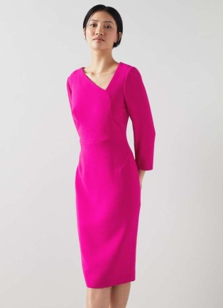 L.K. BENNETT Alexis Pink Wool Crepe Shift Dress ~ vibrant asymmetric neckline pencil dresses