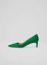 L.K. BENNETT Ava Green Suede Kitten Heel Courts ~ pointed toe court shoes