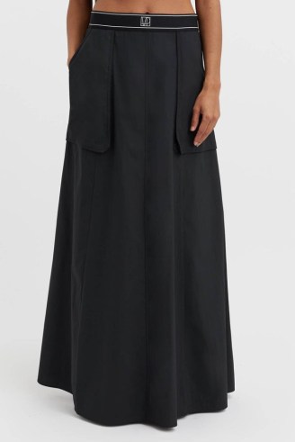 CAMILLA AND MARC Azure Cotton Maxi Skirt in Black | women’s long length skirts - flipped