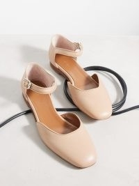 Le Monde Béryl Leather Mary Jane flats in beige ~ luxe square toe Mary Janes ~ luxury flat shoes