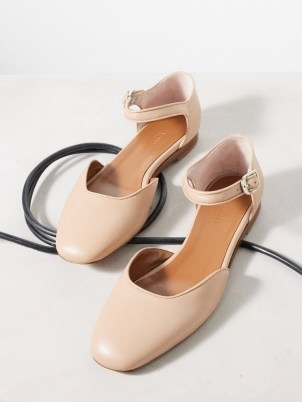 Le Monde Béryl Leather Mary Jane flats in beige ~ luxe square toe Mary Janes ~ luxury flat shoes - flipped