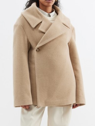 TOTEME Oversized felted wool-blend coat in beige | chic short length winter coats - flipped