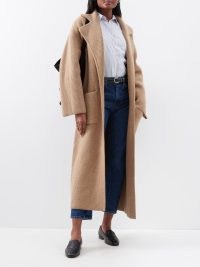 TOTEME Ribbed-knit wool-blend longline cardigan in beige | women’s long length drop shoulder cardigans