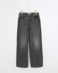 RIVER ISLAND Black High Waisted Relaxed Straight Fit Jeans ~ women’s denim fashion