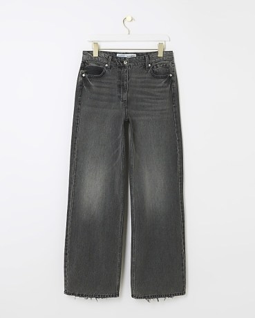 RIVER ISLAND Black High Waisted Relaxed Straight Fit Jeans ~ women’s denim fashion - flipped