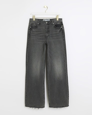 RIVER ISLAND Black High Waisted Relaxed Straight Fit Jeans ~ women’s denim fashion