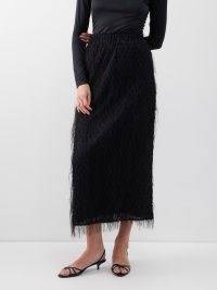 BY MALENE BIRGER Palome black embroidered voile maxi skirt | chic fringed skirts