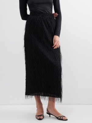 BY MALENE BIRGER Palome black embroidered voile maxi skirt | chic fringed skirts - flipped