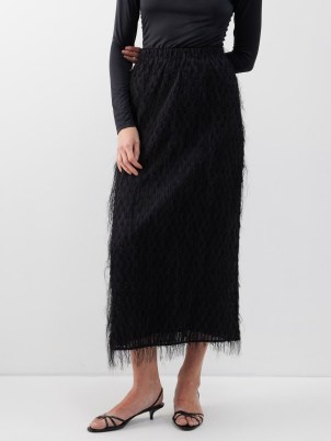 BY MALENE BIRGER Palome black embroidered voile maxi skirt | chic fringed skirts