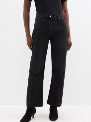 TOTEME Black twisted-seam high-rise organic-cotton jeans | women’s denim fashion - flipped