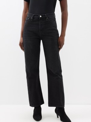 TOTEME Black twisted-seam high-rise organic-cotton jeans | women’s denim fashion