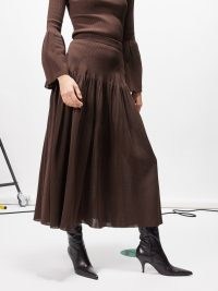 Altuzarra Cushing drop-waist ribbed-knit midi skirt in brown ~ skirts with movement