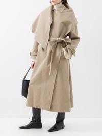 THE ROW Hellen belted cotton-blend trench coat in taupe-brown | womens contemporary scarf detail coats