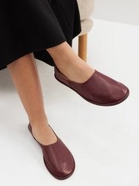 THE ROW Canal collapsible-heel burgundy leather loafers ~ women’s dark red round toe flats