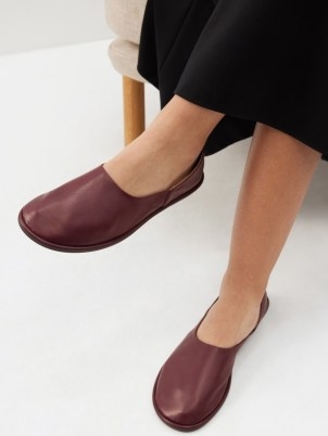 THE ROW Canal collapsible-heel burgundy leather loafers ~ women’s dark red round toe flats - flipped