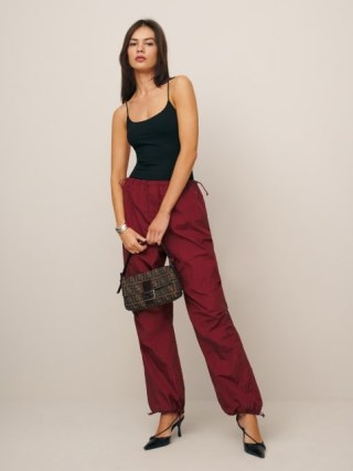 Reformation Camden Pant in Chianti ~ women’s dark red relaxed fit cuffed trousers ~ womens sustainable fashion - flipped