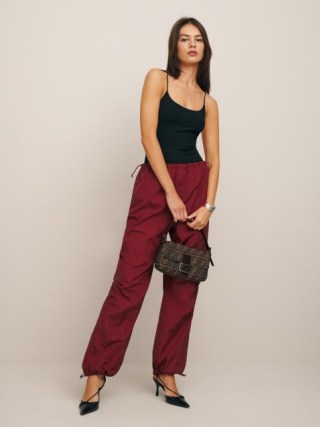 Reformation Camden Pant in Chianti ~ women’s dark red relaxed fit cuffed trousers ~ womens sustainable fashion