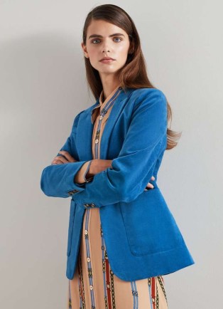 L.K. BENNETT Deborah Blue Cotton Cord Jacket ~ women’s single button corduroy jackets - flipped